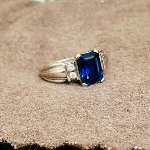 Elegant Blue Sapphire and diamond Silver Ring